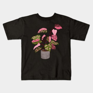 Philodendron Pink Princess Plant in a Pot Illustration Kids T-Shirt